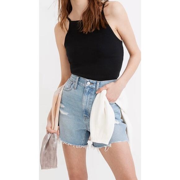 Madewell The Momjean Shorts Size 27 High Rise Denim Distressed Cutoff Vintage - Picture 1 of 10